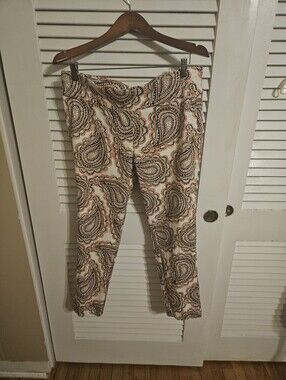 Cooper & Ella 14 Paisley Print Cropped Pants - Cream Base with Coral & Teal